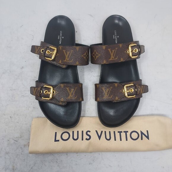 Louis Vuitton Brown Buckle Bom Dia Monogram Flat Slide Sandal - Picture 1 of 14